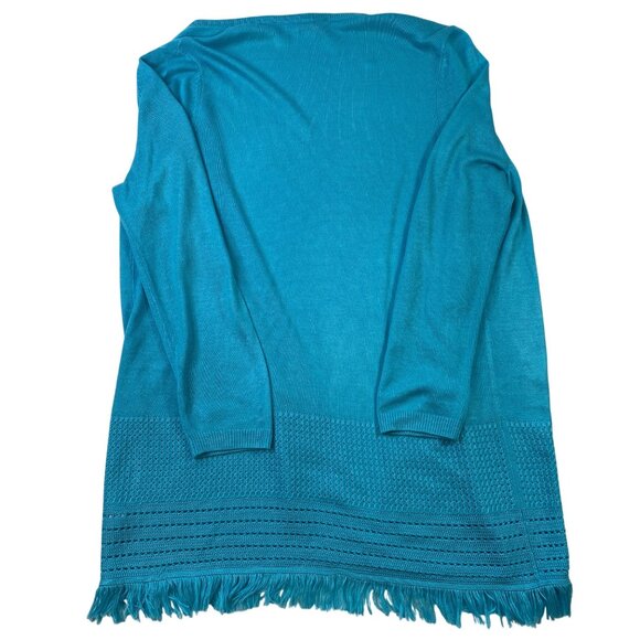 Talbots Turquoise Fringe Trim Open Cardigan Sweater Size XL - Picture 2 of 5